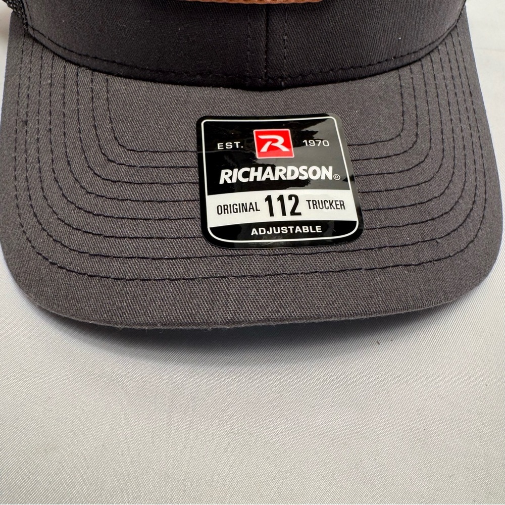 Stine 45 Richardson Trucker Hat Gray Black Leather Patch Mesh Back Cap New - Picture 4 of 6